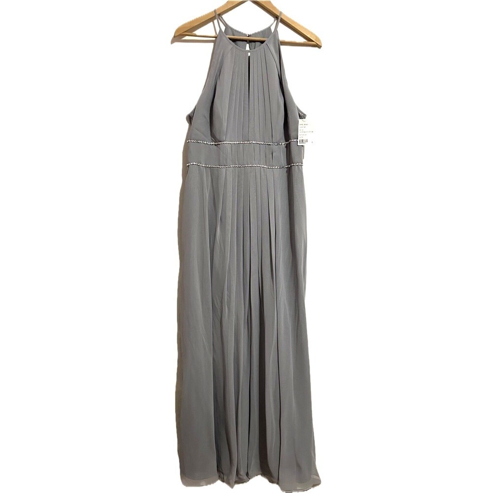 Jenny Packham Bridesmaids Dress Womens 16 Gray Platinum Rhinestone Trim Halter